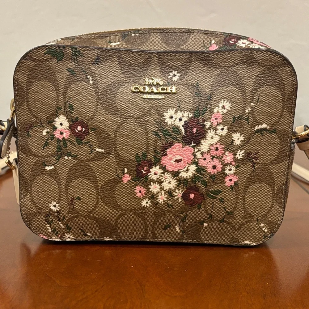 Coach Signature‎ Evergreen Khaki Multi Floral Camera/Crossbody Bag